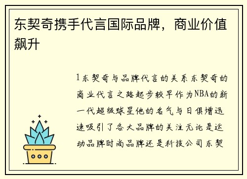 东契奇携手代言国际品牌，商业价值飙升