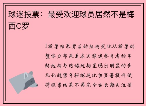 球迷投票：最受欢迎球员居然不是梅西C罗